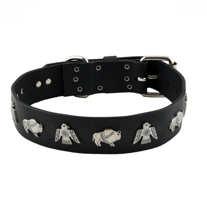 Hundehalsband Leder  Schwarz Halsumfang 56-62cm Breite 4cm Indi07 -