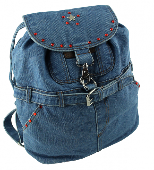 Jeans Rucksack Blau mit Swarovski-Elements Strass 09