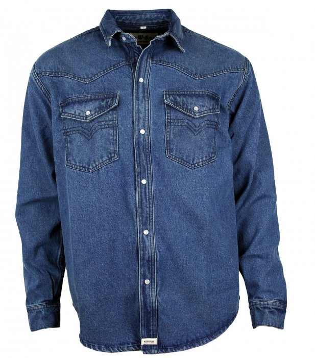 WESTERN-SPEICHER Denim Freizeit Jeans Hemd Herren Baumwolle Blau Druckknöpfe S bis 5XL
