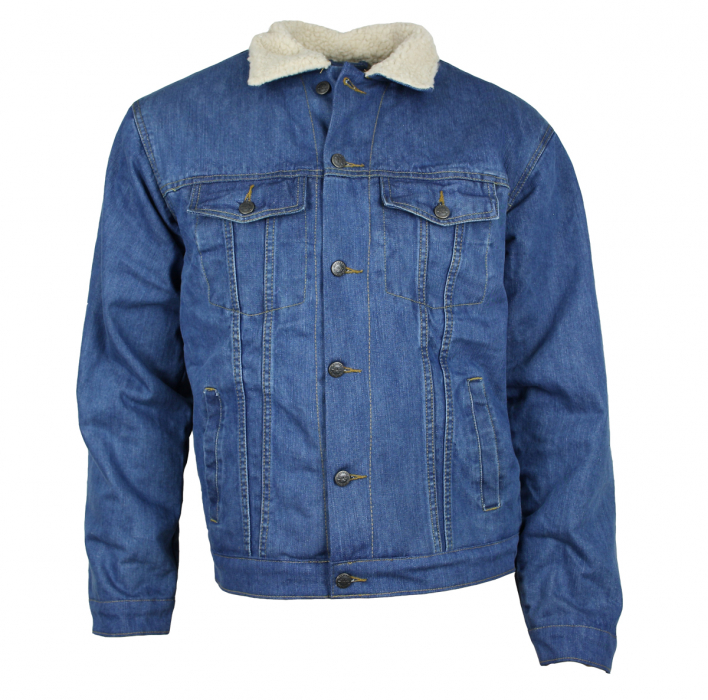WESTERN-SPEICHER Winter Jeansjacke gefüttert Denim Herren Jacke Blau mit Teddyfutter S - 4XL