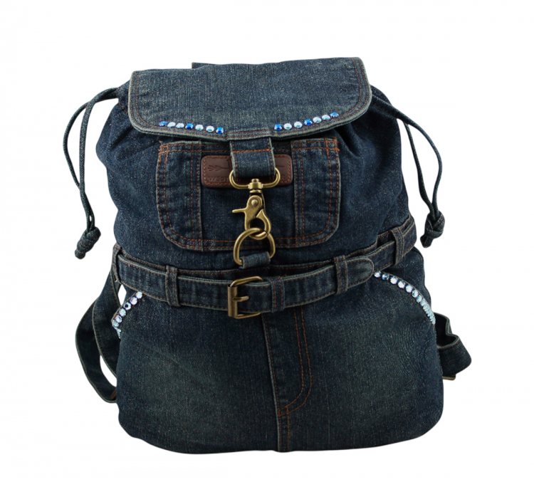 Jeans Rucksack Dunkelblau mit Swarovski-Elements Strass S20