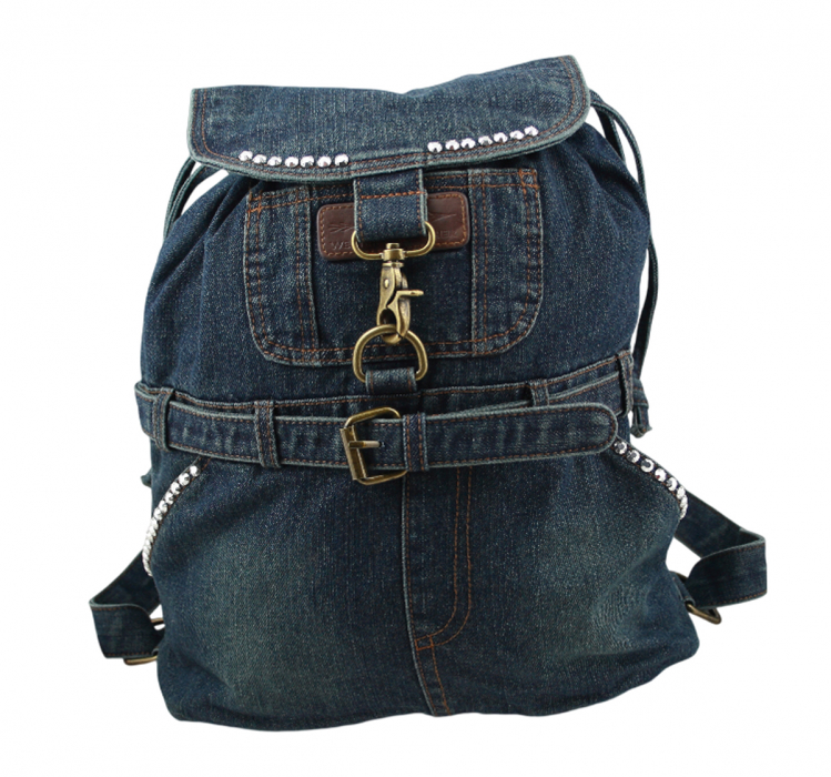 Jeans Rucksack Dunkelblau mit Swarovski-Elements Strass S22