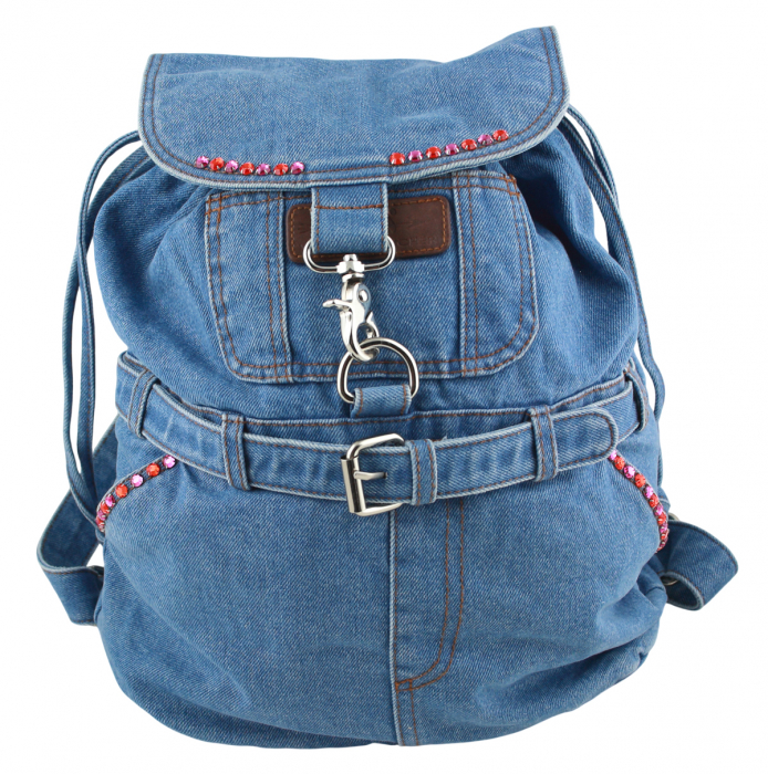 Jeans Rucksack Blau mit Glas Steinen Strass 24