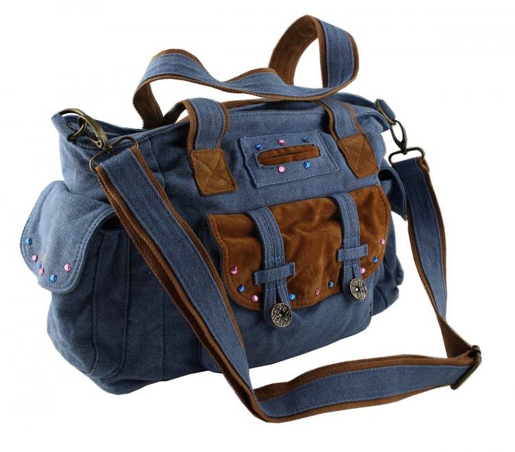 Jeanstasche Schultertasche Blau mit Swarovski-Elements Strass C18