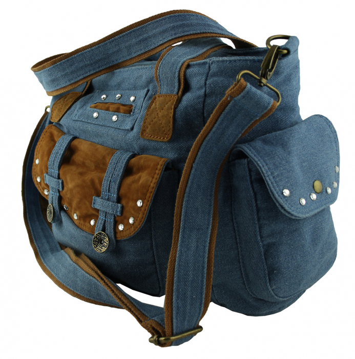 Jeanstasche Schultertasche Blau mit Swarovski-Elements Strass C15