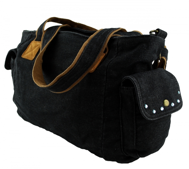 Jeanstasche Schultertasche Schwarz mit Swarovski-Elements Strass C14