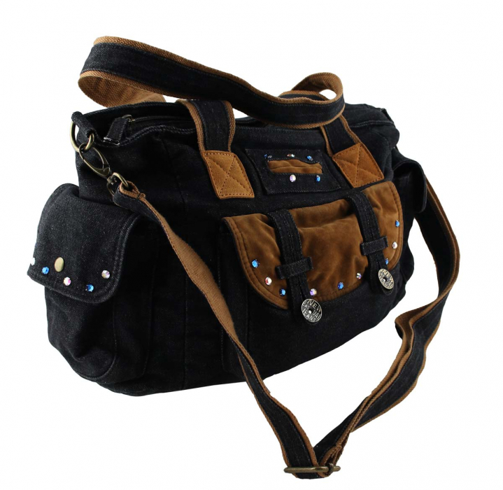 Jeanstasche Schultertasche Schwarz mit Swarovski-Elements Strass C19