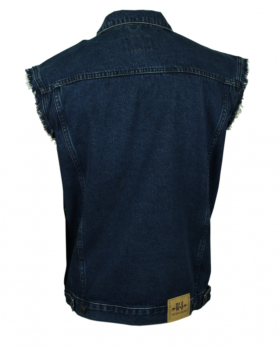 WESTERN-SPEICHER Jeansweste Herren Denim Biker Weste Kutte Fransen dunkelblau S - 4XL
