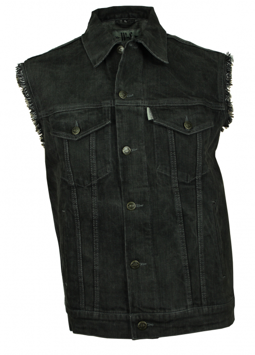 WESTERN-SPEICHER Jeansweste Herren Denim Biker Weste Kutte Fransen grau S - 4XL