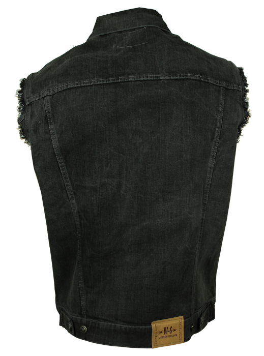 WESTERN-SPEICHER Jeansweste Herren Denim Biker Weste Kutte Fransen grau S - 4XL