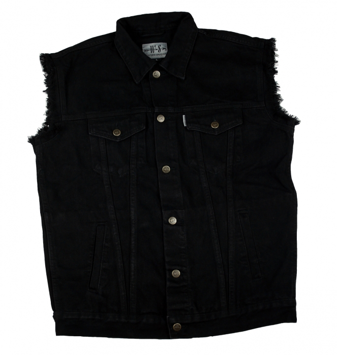 WESTERN-SPEICHER Jeansweste Herren Denim Biker Weste Kutte Fransen schwarz S - 4XL