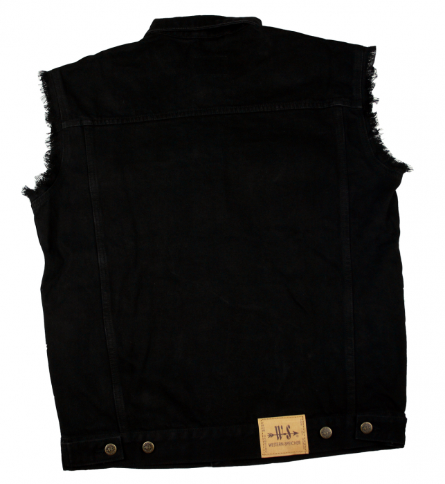 WESTERN-SPEICHER Jeansweste Herren Denim Biker Weste Kutte Fransen schwarz S - 4XL