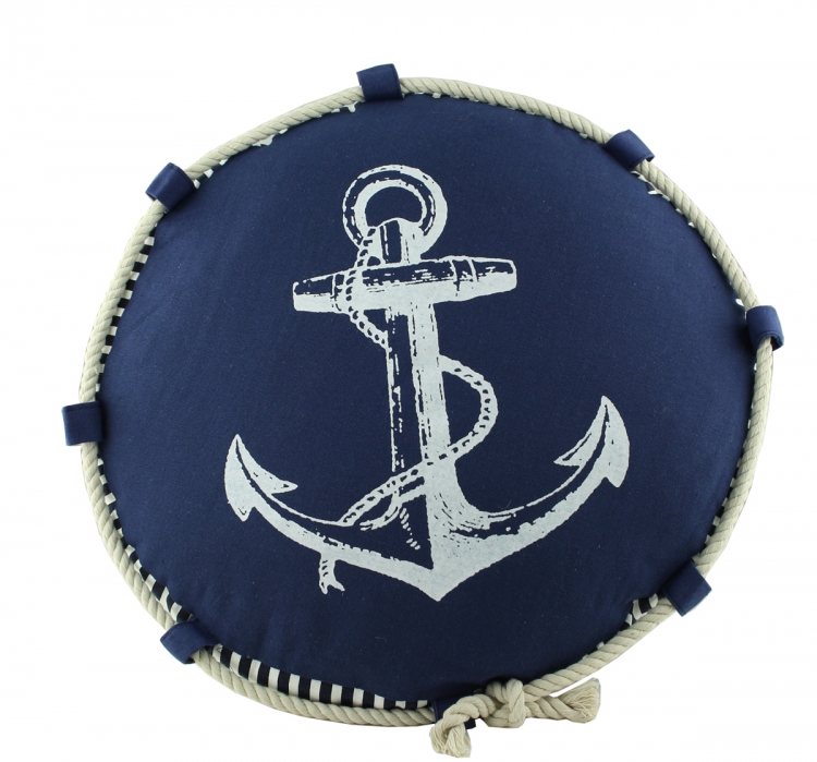 Rundes Deko Kissen Maritim Blau mit Kordel