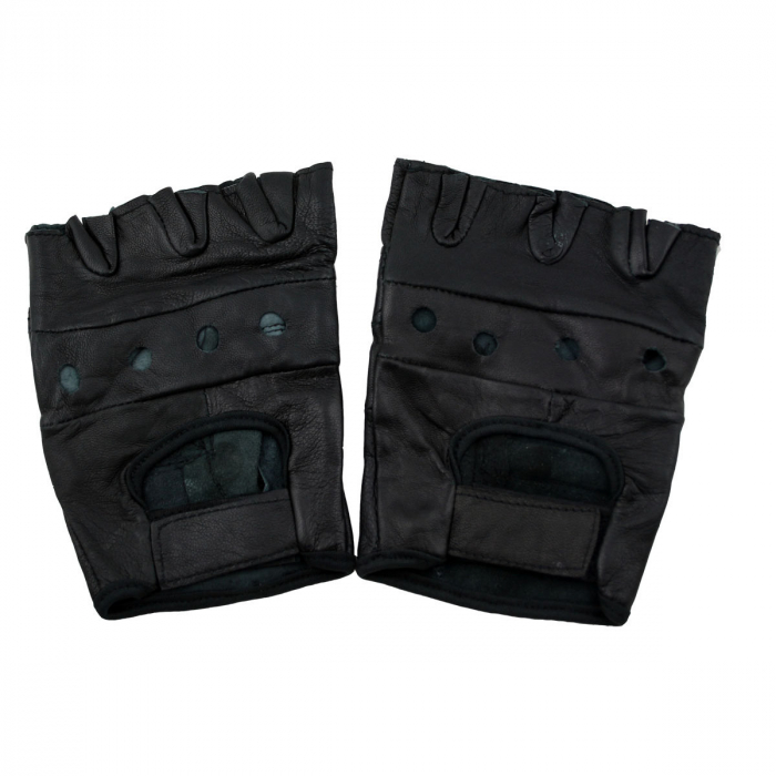 Leder Handschuhe Fingerlos schwarz S - XXL