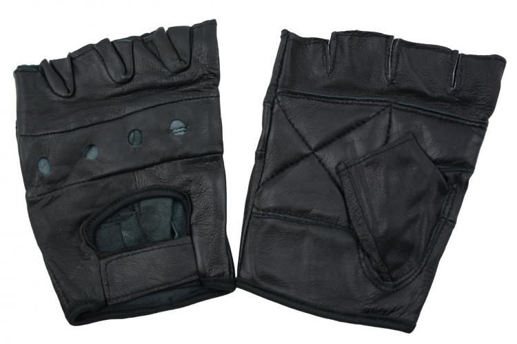 Leder Handschuhe Fingerlos schwarz S - XXL