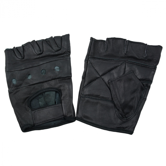 Leder Handschuhe Fingerlos schwarz S - XXL