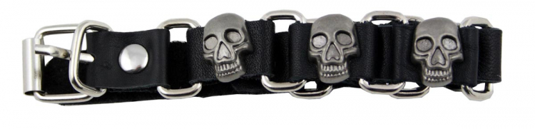 Armband Leder Schwarz Totenkopf