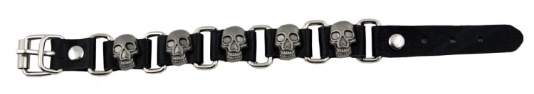 Armband Leder Schwarz Totenkopf