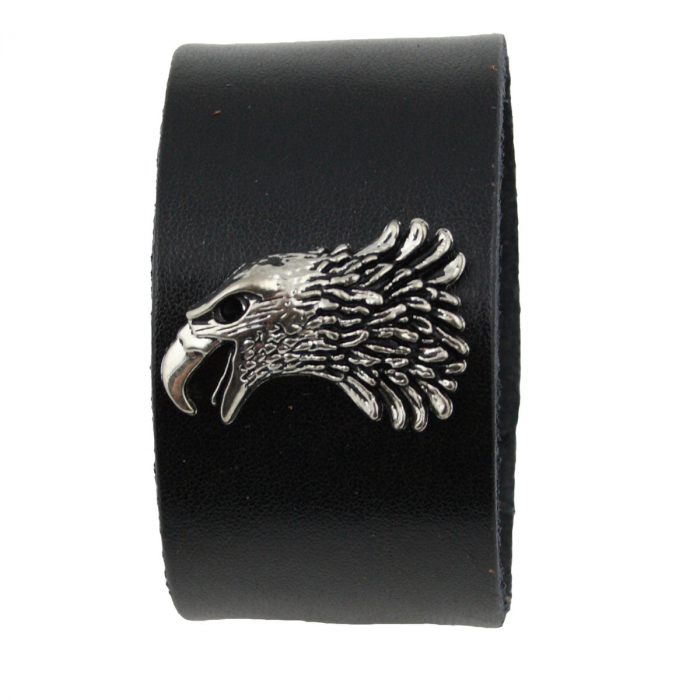 Armband Leder schwarz mit Motivnieten Krähe