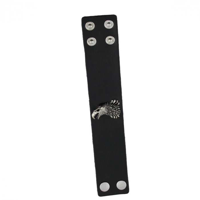 Armband Leder schwarz mit Motivnieten Krähe