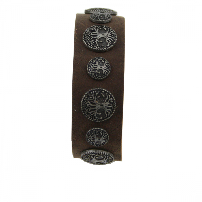 Armband Leder braun mit Motivnieten Baum des Lebens