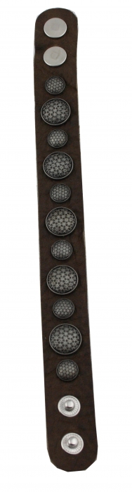 Armband Leder braun mit Motivnieten Blume des Lebens