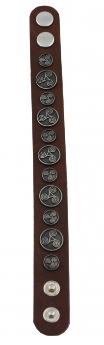 Armband Leder braun mit Motivnieten Triskele