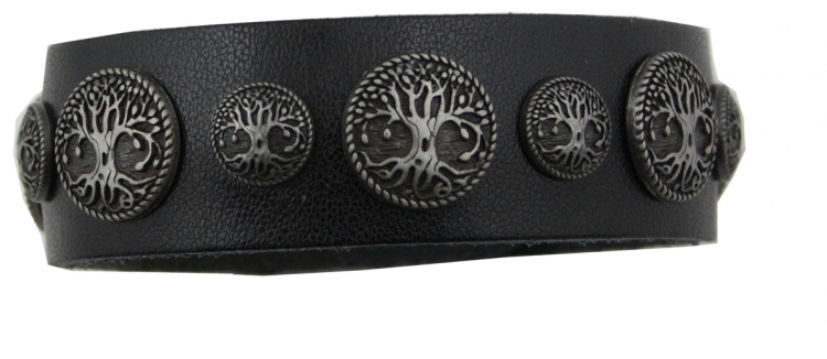 Armband Leder schwarz mit Motivnieten Baum des Lebens