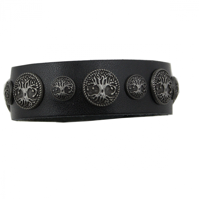 Armband Leder schwarz mit Motivnieten Baum des Lebens