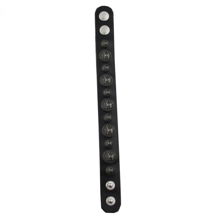 Armband Leder schwarz mit Motivnieten Baum des Lebens