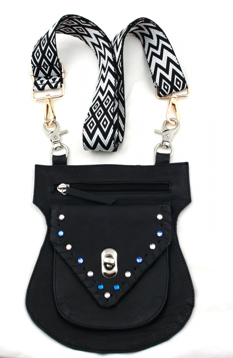 Umhängetasche Schultertasche Leder mit Kristall Glassteinen besetzt ST 10