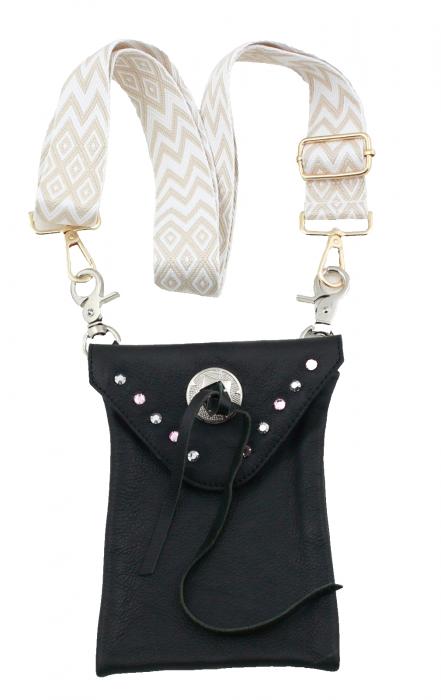 Umhängetasche Schultertasche Leder mit Kristall Glassteinen besetzt ST 14