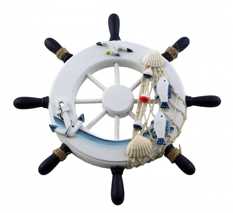 Maritimes Deko Steuerrad aus Holz im Seedesign Durchmesser ca. 23cm
